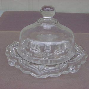 VINTAGE PRESSED GLASS DOME LID BUTTER DISH